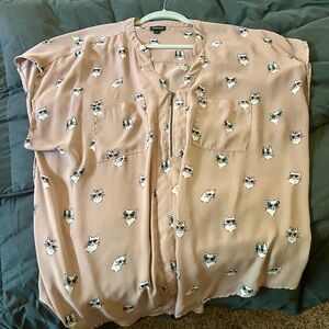 Torrid Cat Print Blouse in Light Pink